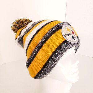 Pittsburgh Steelers Yellow Multicolor Striped Knit Winter Bobble Beanie